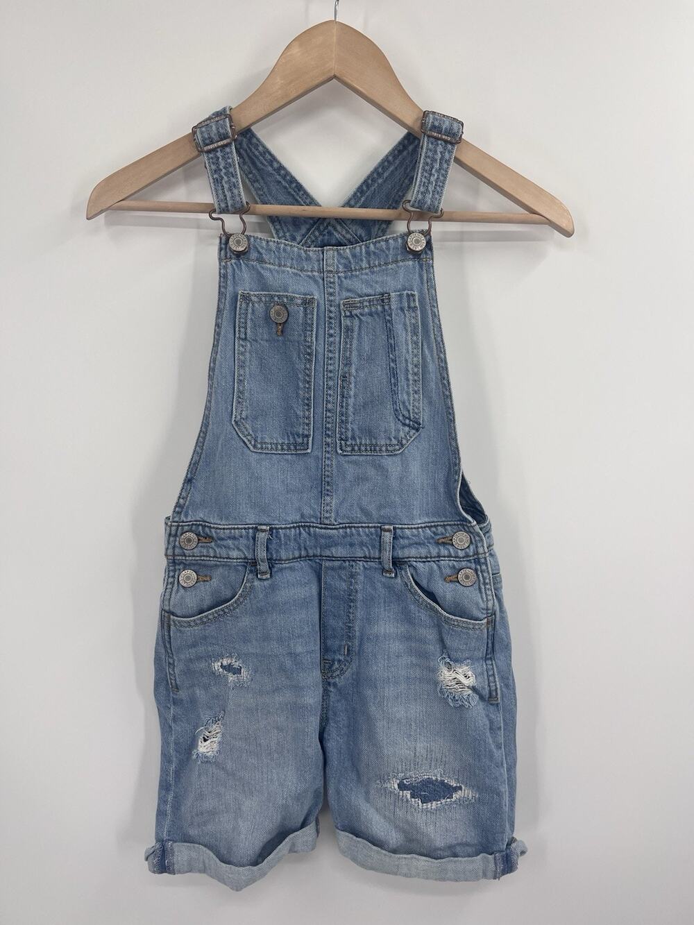 Gap Denim Girls Shortall Overalls Large Light Wash Cuffed
